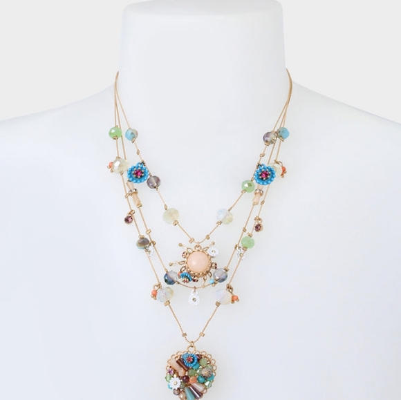 Betsey Johnson Weave and Sew Multi Woven Heart Illusion Necklace - Picture 1 of 2